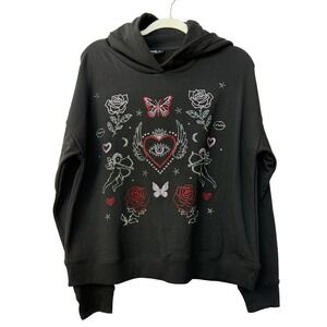 Marled Women's Large‎ Rhinestone Cupid Heart Sweatshirt